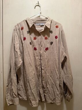 Cabin Creek Beige Embroidered Leaf Button-Up Shirt Jacket